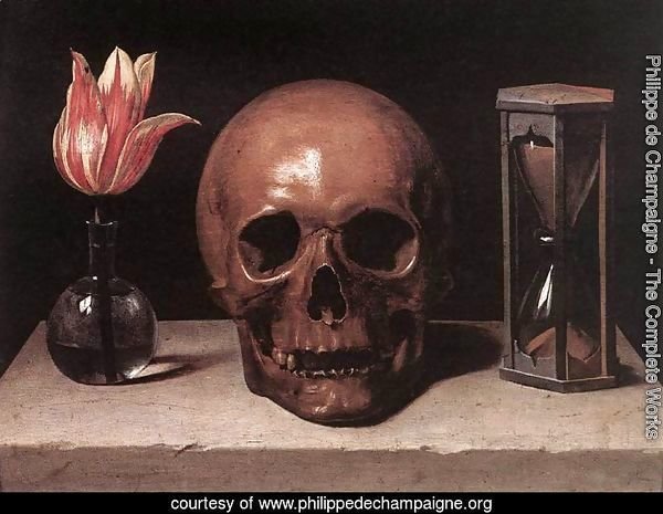 Vanitas Still Life with a Tulip, Skull and Hour-Glass